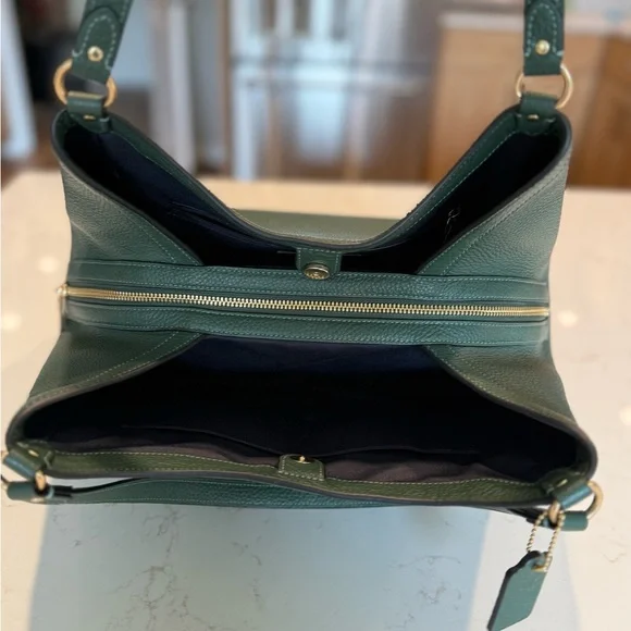 Coach Pebbled Leather Shoulder Bag in Deep Green with Gold Hardware - Picture 8 of 12